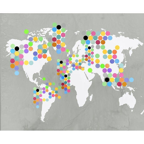 World Map Grey Black Modern Wood Framed Art Print by PI Juvenile