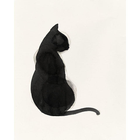 Black Cat White Modern Wood Framed Art Print by Pi Studio