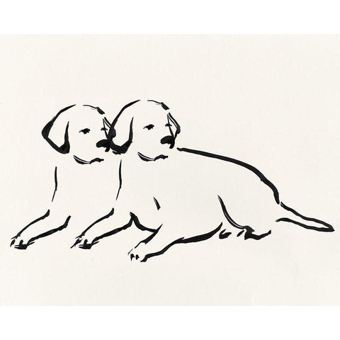 Two Dogs  White Modern Wood Framed Art Print by Pi Studio