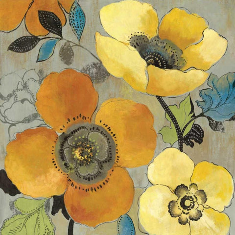 Yellow and Orange Poppies I White Modern Wood Framed Art Print with Double Matting by Pearce, Allison