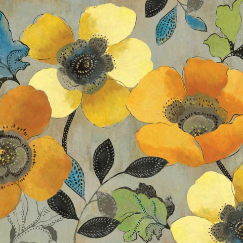 Yellow and Orange Poppies II Black Ornate Wood Framed Art Print with Double Matting by Pearce, Allison