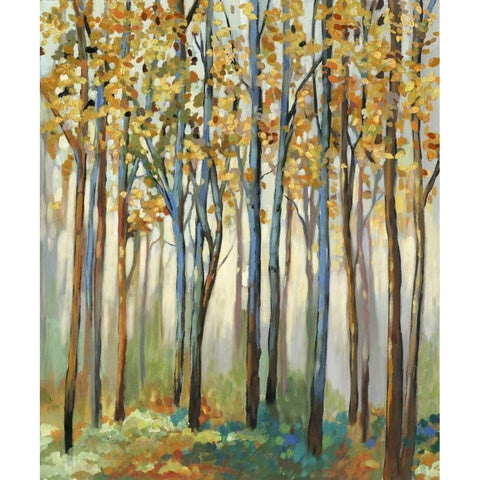 Golden Leaves Black Modern Wood Framed Art Print with Double Matting by Pearce, Allison