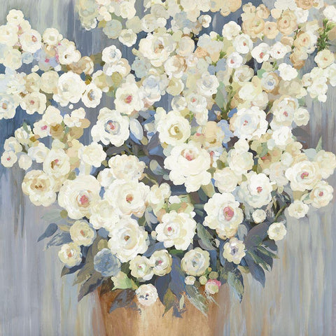 Cream Buds White Modern Wood Framed Art Print with Double Matting by Pearce, Allison