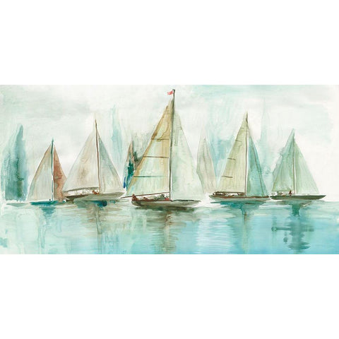 Blue Sailboats I  Gold Ornate Wood Framed Art Print with Double Matting by Pearce, Allison