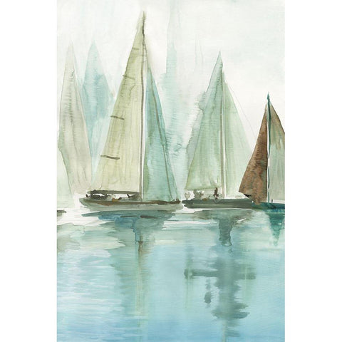 Blue Sailboats II  Black Modern Wood Framed Art Print with Double Matting by Pearce, Allison