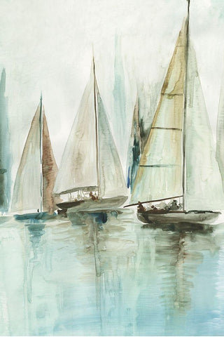 Blue Sailboats III  White Modern Wood Framed Art Print with Double Matting by Pearce, Allison