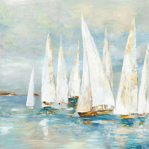 White Sailboats Black Modern Wood Framed Art Print with Double Matting by Pearce, Allison