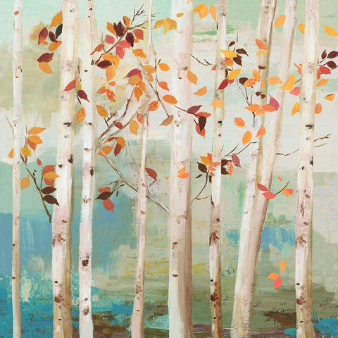 Fall Birch Trees  Gold Ornate Wood Framed Art Print with Double Matting by Pearce, Allison