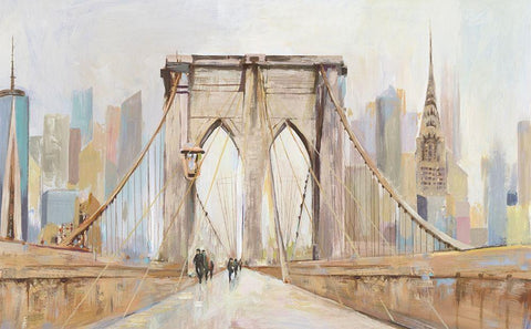 Brooklyn Bridge Walkway White Modern Wood Framed Art Print with Double Matting by Pearce, Allison