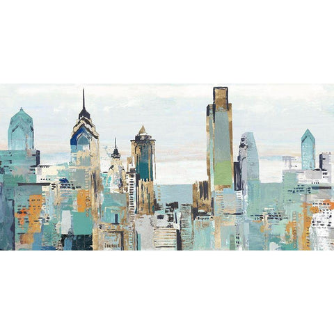 Teal City I Black Modern Wood Framed Art Print with Double Matting by Pearce, Allison