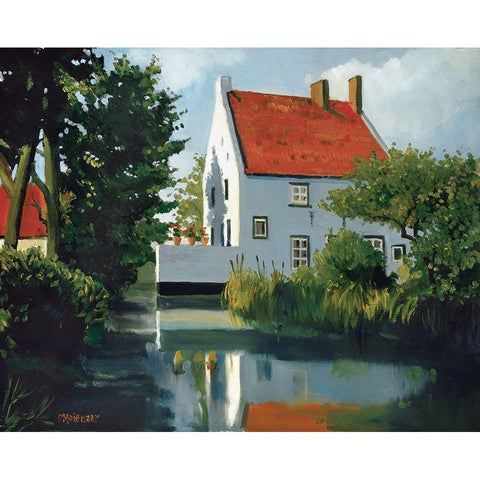 Geraniums On The Wall Gold Ornate Wood Framed Art Print with Double Matting by Molenaar, Pieter