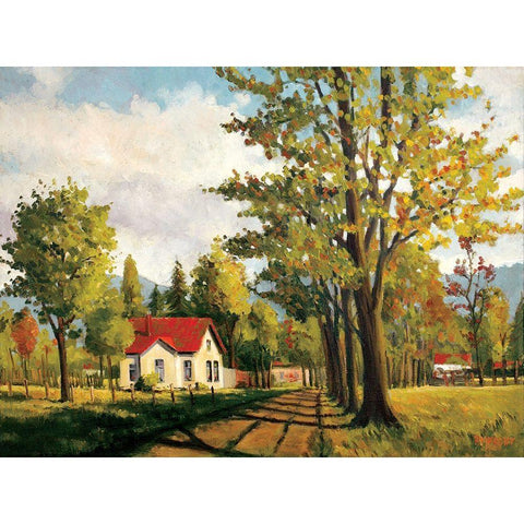House on the Rural Road Gold Ornate Wood Framed Art Print with Double Matting by Molenaar, Pieter