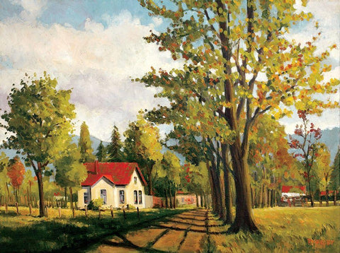 House on the Rural Road White Modern Wood Framed Art Print with Double Matting by Molenaar, Pieter
