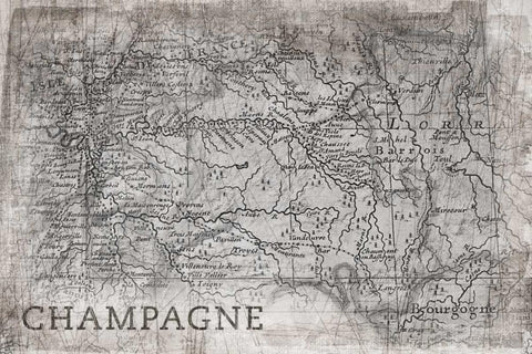 Champagne Map White Black Ornate Wood Framed Art Print with Double Matting by PI Galerie