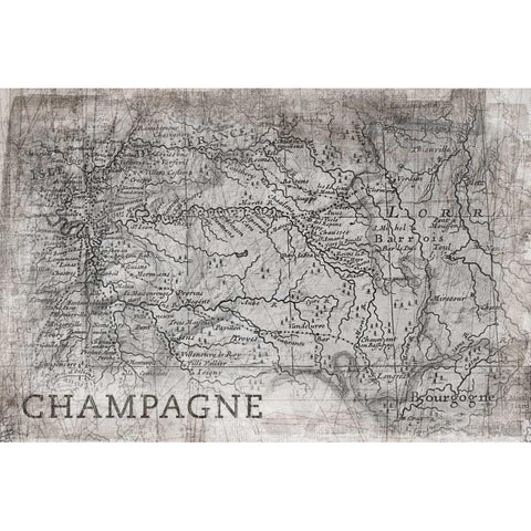 Champagne Map White Black Modern Wood Framed Art Print with Double Matting by PI Galerie