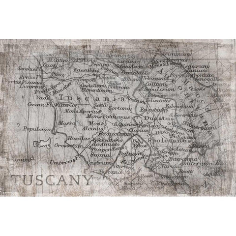 Tuscany Map White Black Modern Wood Framed Art Print with Double Matting by PI Galerie