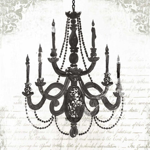 Black Chandelier I Black Ornate Wood Framed Art Print with Double Matting by PI Galerie
