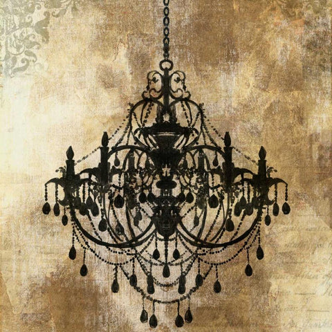 Chandelier Gold I Black Ornate Wood Framed Art Print with Double Matting by PI Galerie