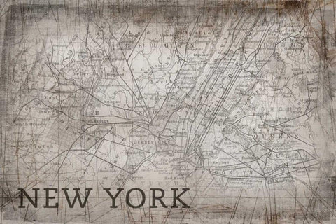New York Map White White Modern Wood Framed Art Print with Double Matting by PI Galerie
