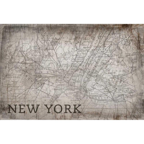 New York Map White Black Modern Wood Framed Art Print with Double Matting by PI Galerie