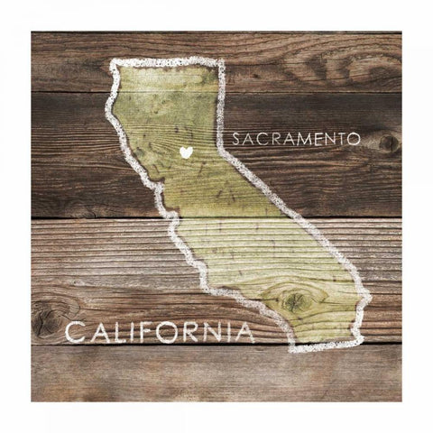 California Rustic Map Black Ornate Wood Framed Art Print with Double Matting by PI Galerie