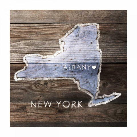 New York Rustic  Map  Black Modern Wood Framed Art Print with Double Matting by PI Galerie