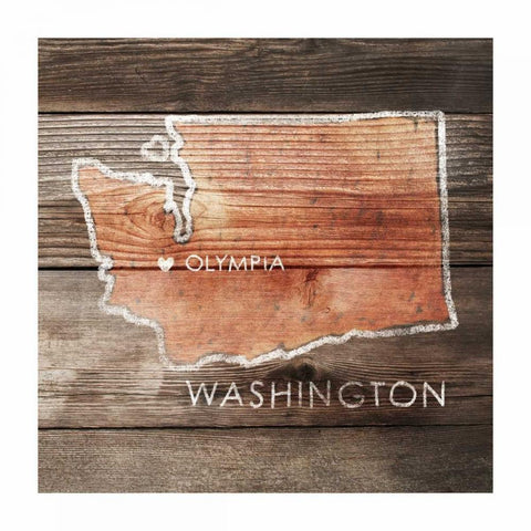 Washington Rustic Map White Modern Wood Framed Art Print with Double Matting by PI Galerie