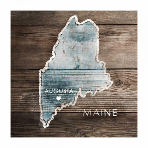 Maine Rustic Map Black Modern Wood Framed Art Print with Double Matting by PI Galerie