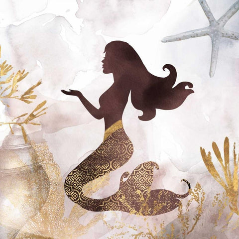 Mermaid II White Modern Wood Framed Art Print with Double Matting by PI Galerie