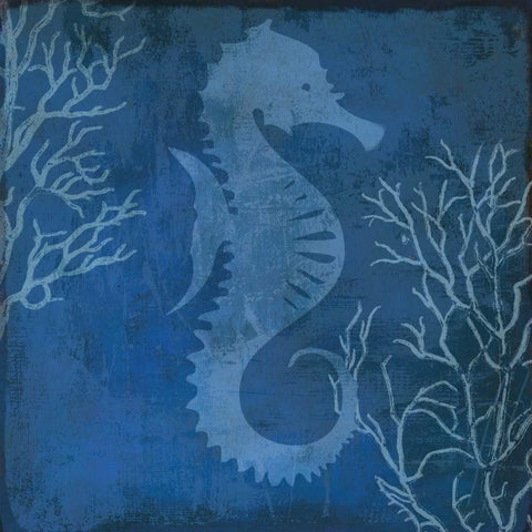 Navy Sea horse White Modern Wood Framed Art Print with Double Matting by PI Studio