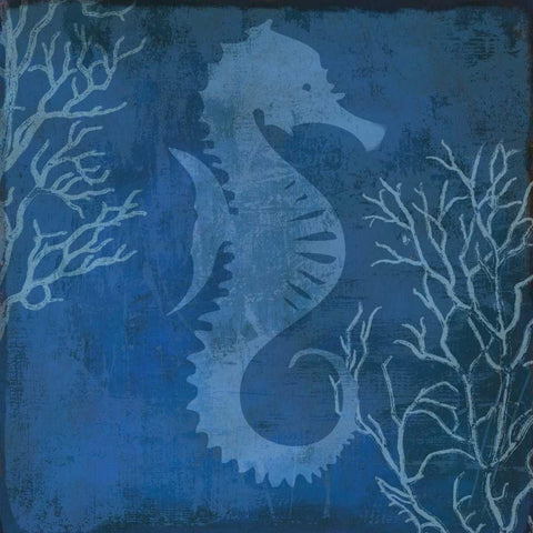 Navy Sea horse Black Ornate Wood Framed Art Print with Double Matting by PI Studio