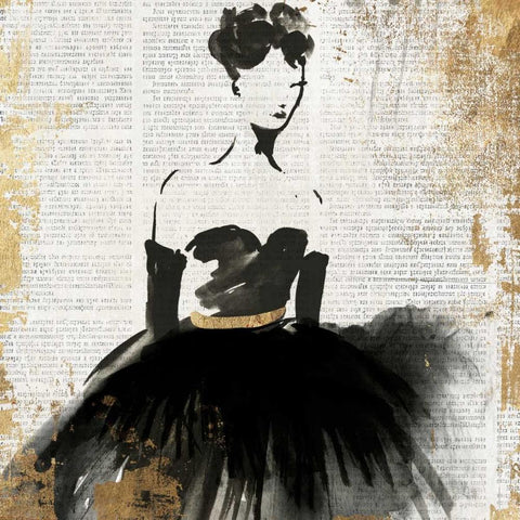 Lady in Black II White Modern Wood Framed Art Print with Double Matting by PI Studio