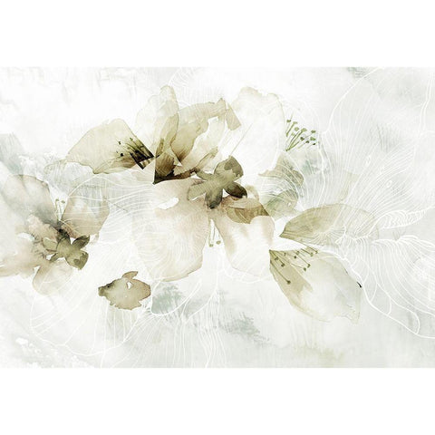 Golden Cherry Blossoms  Black Modern Wood Framed Art Print with Double Matting by Collabera, Pamela