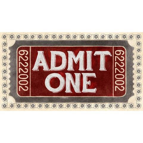 Admit One White Modern Wood Framed Art Print by PI Studio