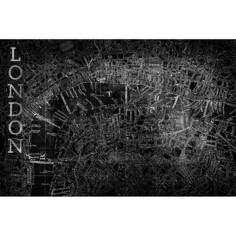 Map London Black Black Modern Wood Framed Art Print with Double Matting by PI Studio