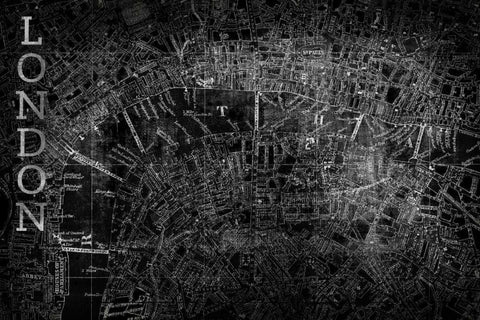 Map London Black White Modern Wood Framed Art Print with Double Matting by PI Studio