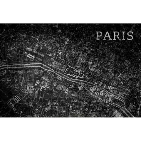 Map Paris Black White Modern Wood Framed Art Print by PI Studio