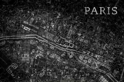 Map Paris Black White Modern Wood Framed Art Print with Double Matting by PI Studio