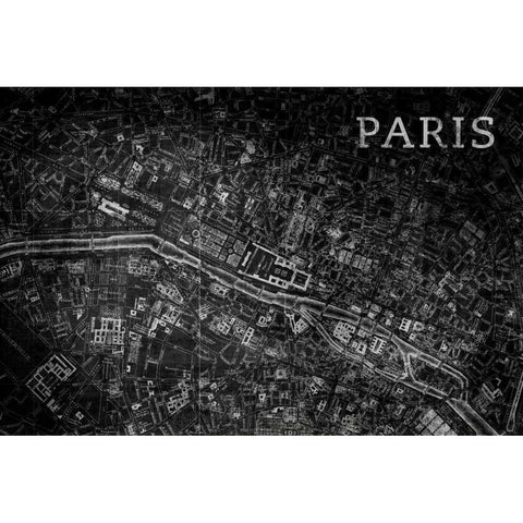 Map Paris Black Gold Ornate Wood Framed Art Print with Double Matting by PI Studio