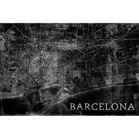 Map Barcelona Black White Modern Wood Framed Art Print by PI Studio