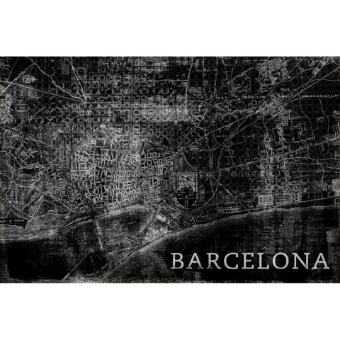 Map Barcelona Black Gold Ornate Wood Framed Art Print with Double Matting by PI Studio