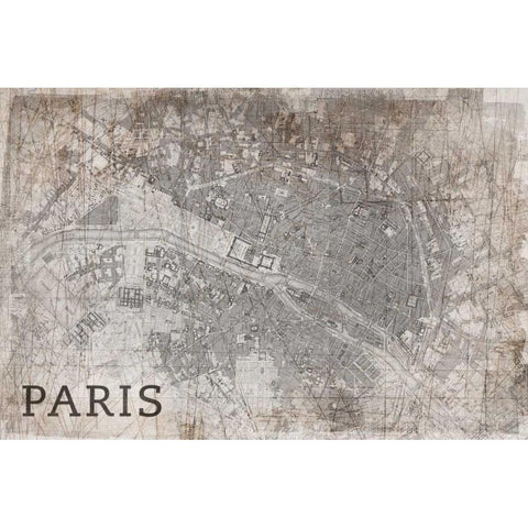 Map Paris White Black Modern Wood Framed Art Print with Double Matting by PI Studio