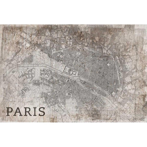 Map Paris White Gold Ornate Wood Framed Art Print with Double Matting by PI Studio