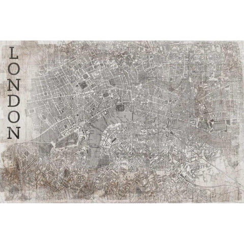 Map London White Gold Ornate Wood Framed Art Print with Double Matting by PI Studio