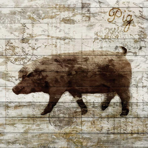 Pig Black Modern Wood Framed Art Print by PI Studio