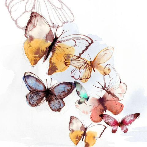 Butterfly Fly Away I  White Modern Wood Framed Art Print by PI Studio