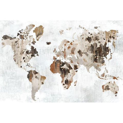 Cowhide Map Black Modern Wood Framed Art Print with Double Matting by PI Studio