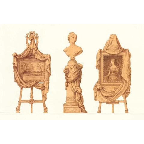 Chevalet et Piedestal Drapes Gold Ornate Wood Framed Art Print with Double Matting by PI Collection