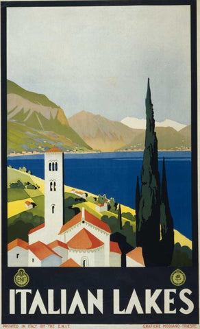 Italian Lakes Black Ornate Wood Framed Art Print with Double Matting by PI Collection