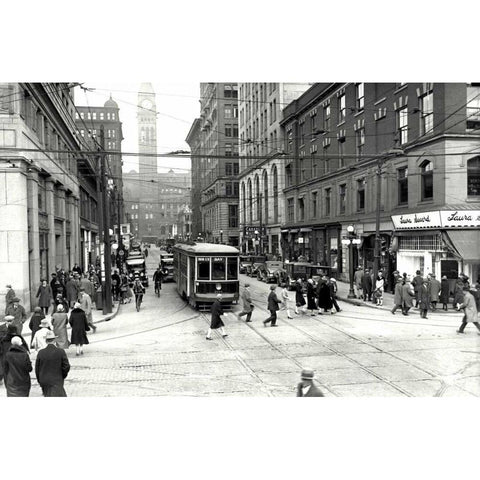 Bay Trolley Black Modern Wood Framed Art Print with Double Matting by PI Collection